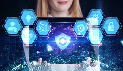 Cyber security data protection business technology privacy concept. Young businessman  select the...
