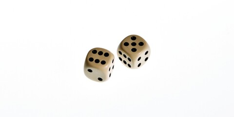 A pair of white dice thrown with the number eleven isolated on a white background