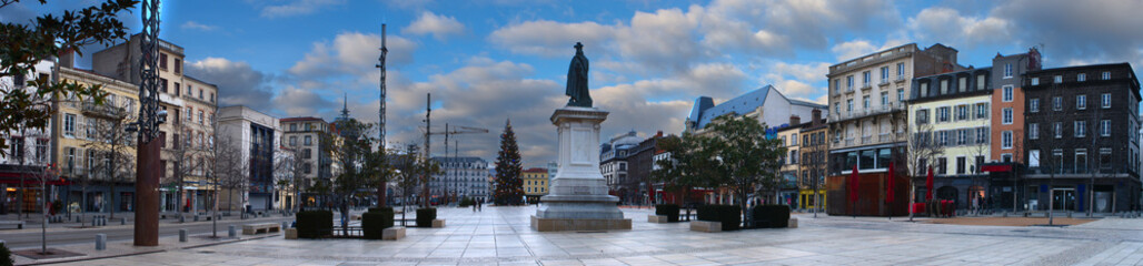 Fototapeta na wymiar panoramic shot of the Place de Jaude in Clermont-Ferrand, deserted during confinement. Puy-de-Dome, France.