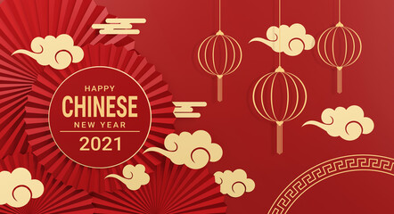 happy chinese new year banner design. space for text. 3D illustration