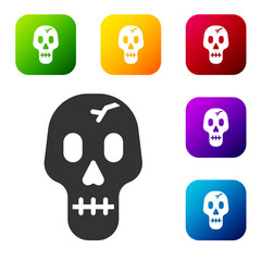Black Skull icon isolated on white background. Happy Halloween party. Set icons in color square buttons. Vector.
