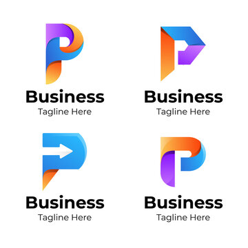 Set of letter P logo collection with colorful concept for company