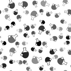 Black Racket for playing table tennis icon isolated seamless pattern on white background. Vector.