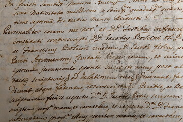 Ancient manuscript of 1700 century written in ink and goose pen in Italian. Antique letter with...