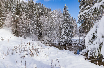wintry river in the alps