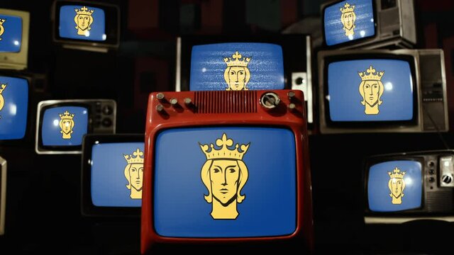 Flag of Stockholm and Vintage Televisions. 
