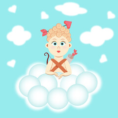 illustration of a charming cupid for valentine's day on a cloud 