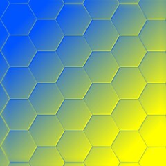 bright blue to vivid yellow colour gradient with hexagonal mosaic pattern and 3D illustration design