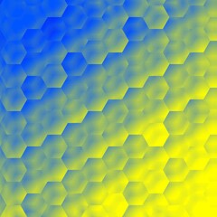 bright blue to vivid yellow colour gradient with hexagonal mosaic pattern and 3D illustration design