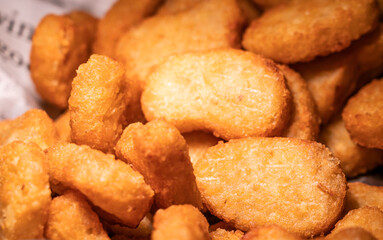 Close up delicious hash browns in breakfast buffet line