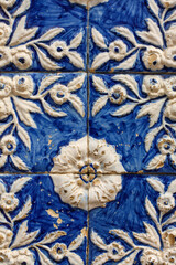Blue floral ceramic tiles with relief, Portugal