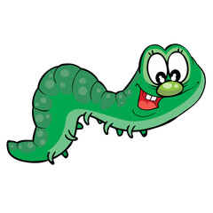green color harmful caterpillar character, cartoon illustration, isolated object on white background, vector illustration,