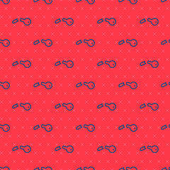 Blue line Broken key icon isolated seamless pattern on red background. Vector Illustration.