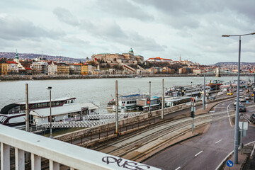 Amazing view from above of Budapest, Hungary in Winter during daytime.