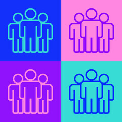Pop art line Users group icon isolated on color background. Group of people icon. Business avatar symbol - users profile icon. Vector.