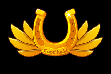 Vector illustration banner of a golden horseshoe with wings.