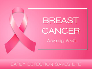 Breast Cancer Awareness Month.  Vector isolated illustration with pink Ribbon on pink background.     