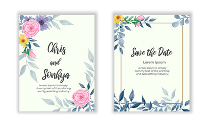 Illustration Wedding invitation Design With Watercolor Roses frame Design