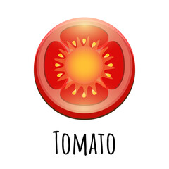 Slice of red tomato isolated on white. Flat tomato icon. Vector Illustration