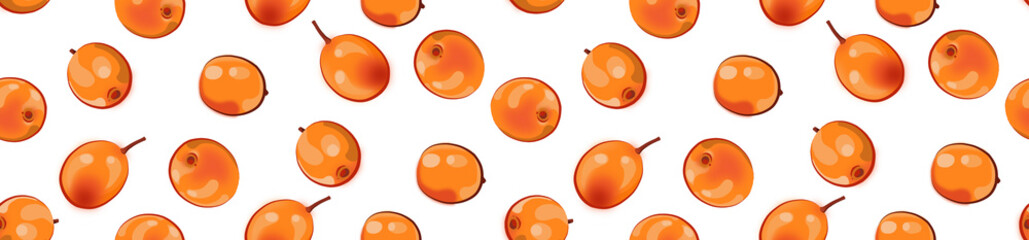 Border made of a seamless pattern of sea buckthorn on a white background. © OlgaGersh