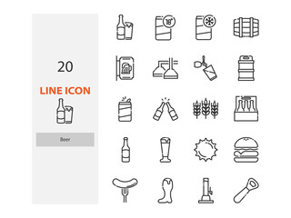 set of beer thin line icons, drinks