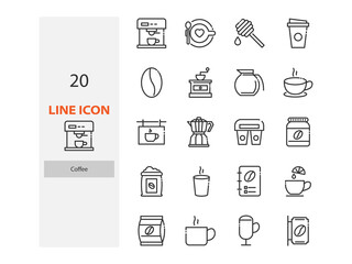 set of coffee thin line icon, drinks, cafe