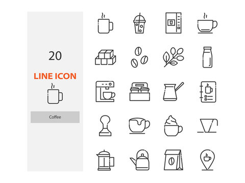 set of coffee thin line icon, drinks, cafe