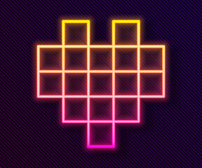 Glowing neon line Pixel hearts for game icon isolated on black background. Vector.