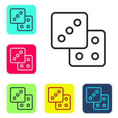Black line Game dice icon isolated on white background. Casino gambling. Set icons in color square buttons. Vector.