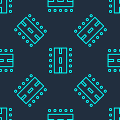 Green line Airport runway for taking off and landing aircrafts icon isolated seamless pattern on blue background. Vector.