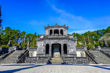 Imperial Khai Dinh Tomb in Hue city, Vietnam. A UNESCO World Heritage Site. Beautiful day with blue sky