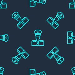 Green line Pilot icon isolated seamless pattern on blue background. Vector.