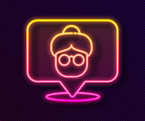 Glowing neon line Nursing home building icon isolated on black background. Health care for old and sick people. Center for retired people. Vector.