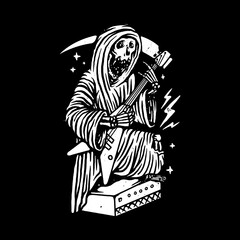 Grim reaper guitarist graphic illustration vector art t-shirt design