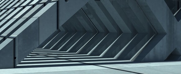 Diseño de estructura moderna y minimalista. Arquitectura espacial. Ilustración realista de túnel. Render 3d
