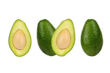 fresh avocado and cut half isolated on white background