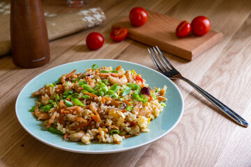 Traditional asian rice with shrimps
