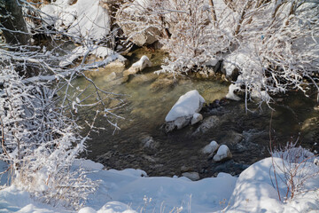 mountain stream in the winter forest