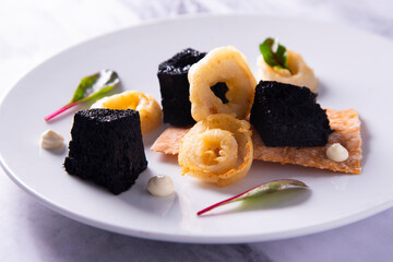 Bocata de calamares, traditional tapa from madrid in a modern version from a fine dinning restaurant.