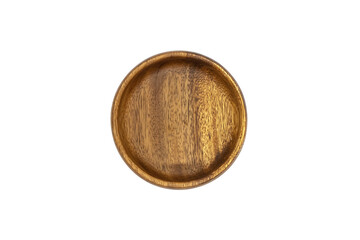 Empty bamboo wooden brown bowl isolated on white