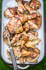 Top view of hot grilled chicken with spices