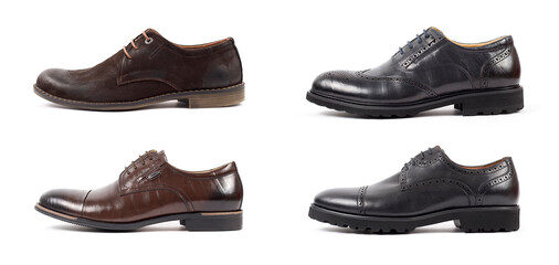 Classic male black leather shoe isolated on a white