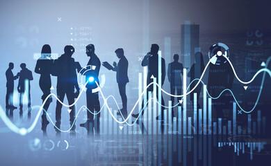 Businesspeople working and researching the analytics to predict