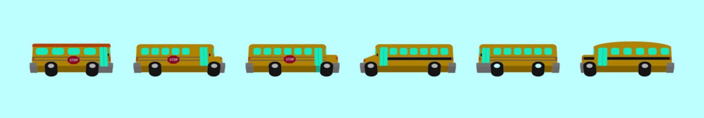 set of school bus cartoon icon design template with various models. vector illustration isolated on blue background