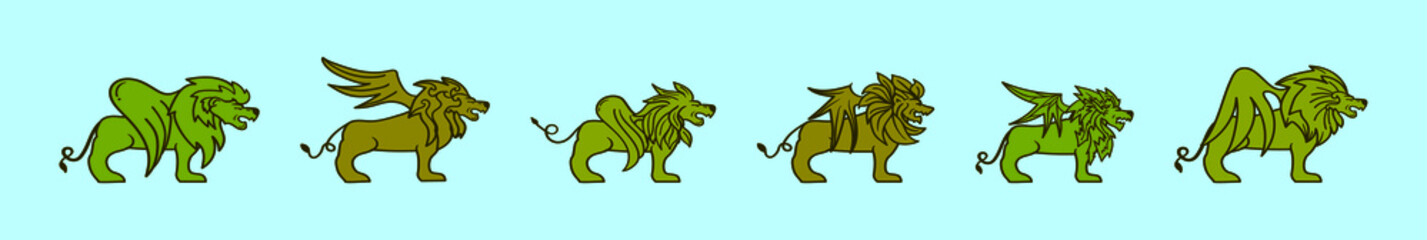 Obraz premium set of winged lion cartoon icon design template with various models. vector illustration isolated on blue background