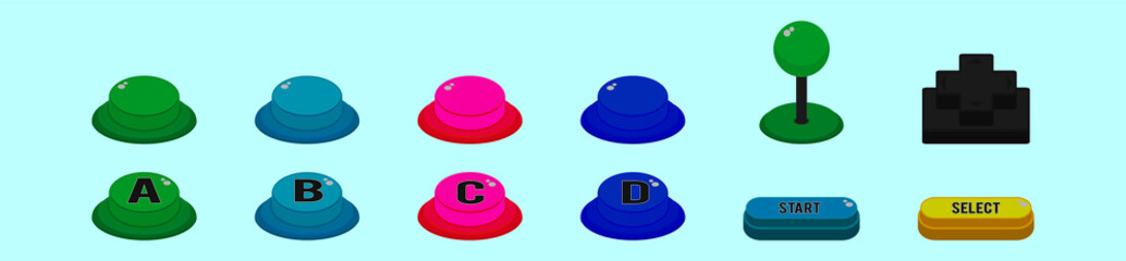 set of arcade button cartoon icon design template with various models. vector illustration isolated on blue background