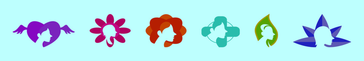 set of beauty clinic cartoon icon design template with various models. vector illustration isolated on blue background