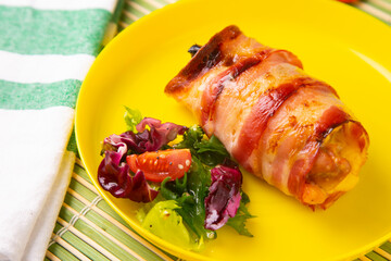 Roll with bacon and chicken backed in the oven