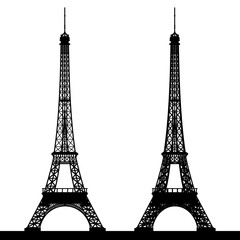 Black silhouette of the Eiffel Tower on a white background. Vector illustration.