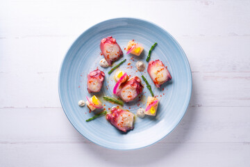 Tapa with octopus from fine dinning restaurant in spain.